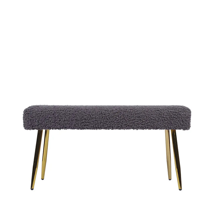 Charcoal Grey Boucle Bench with Gold Legs Lina Home