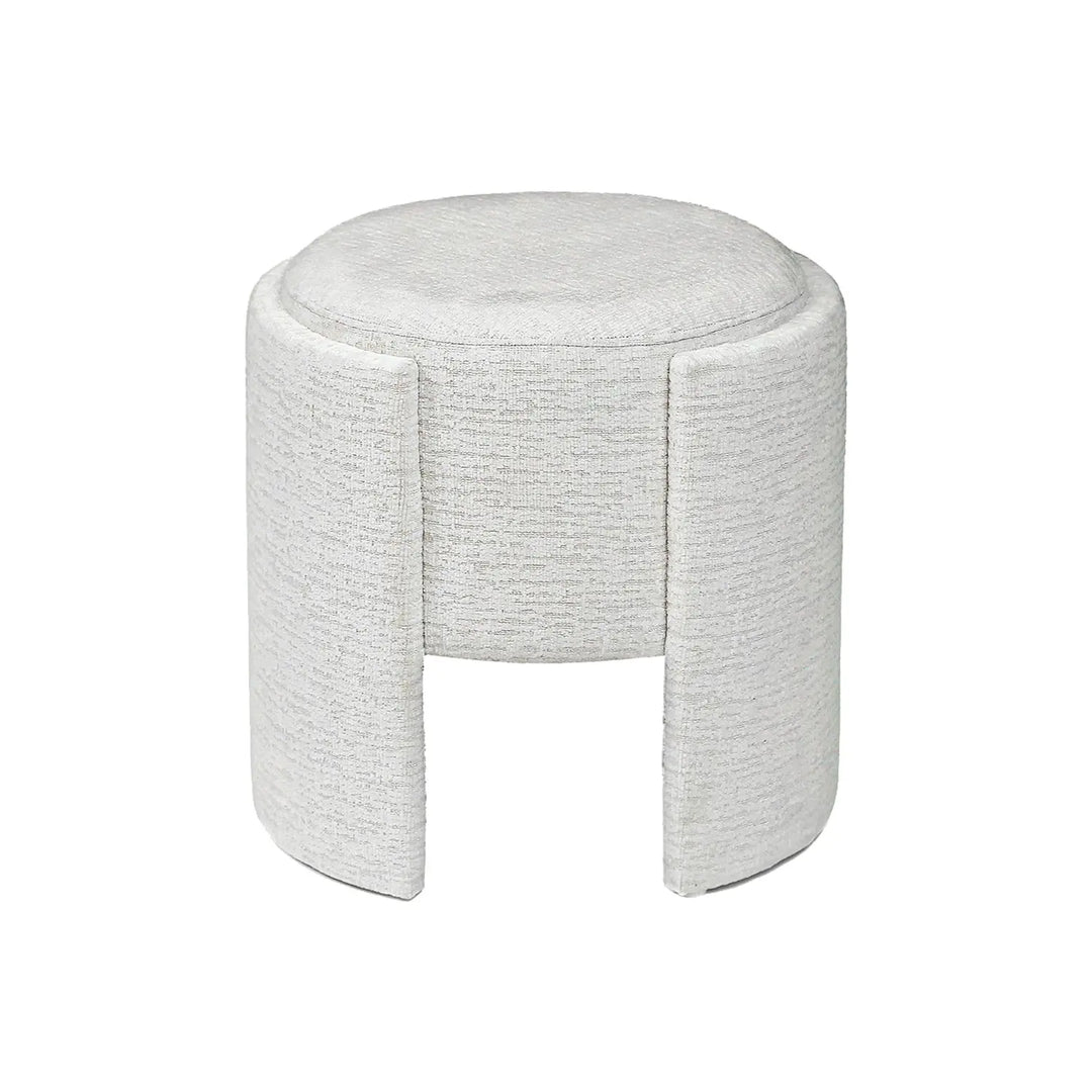 Ivory Chenille Small Round Stool Lina Home