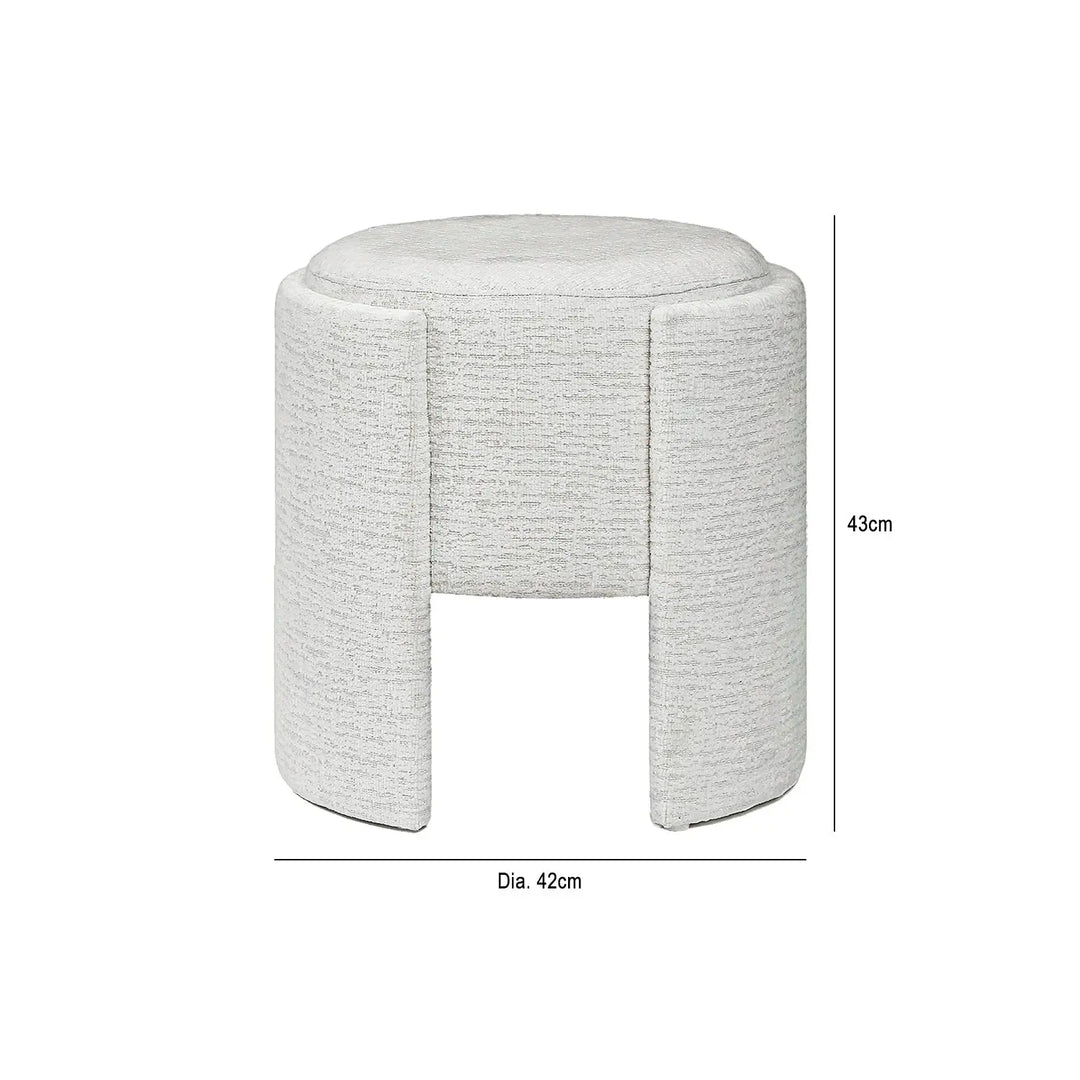 Ivory Chenille Small Round Stool Lina Home