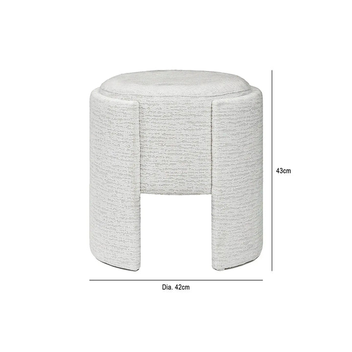 Ivory Chenille Small Round Stool Lina Home