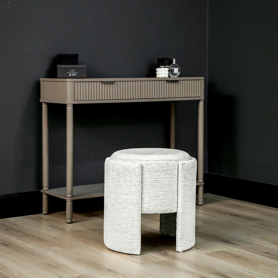 Ivory Chenille Small Round Stool Lina Home