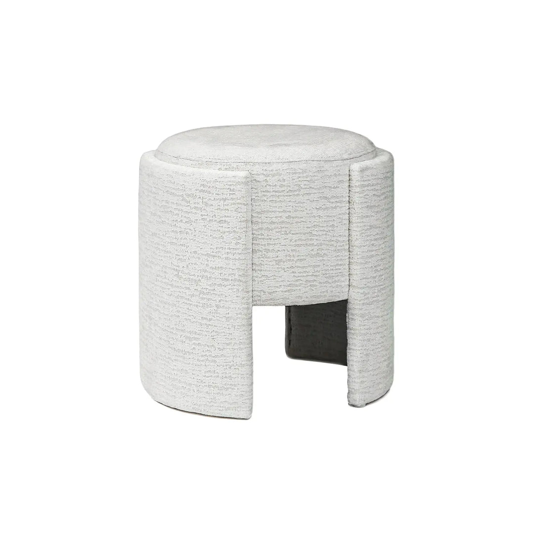 Ivory Chenille Small Round Stool Lina Home