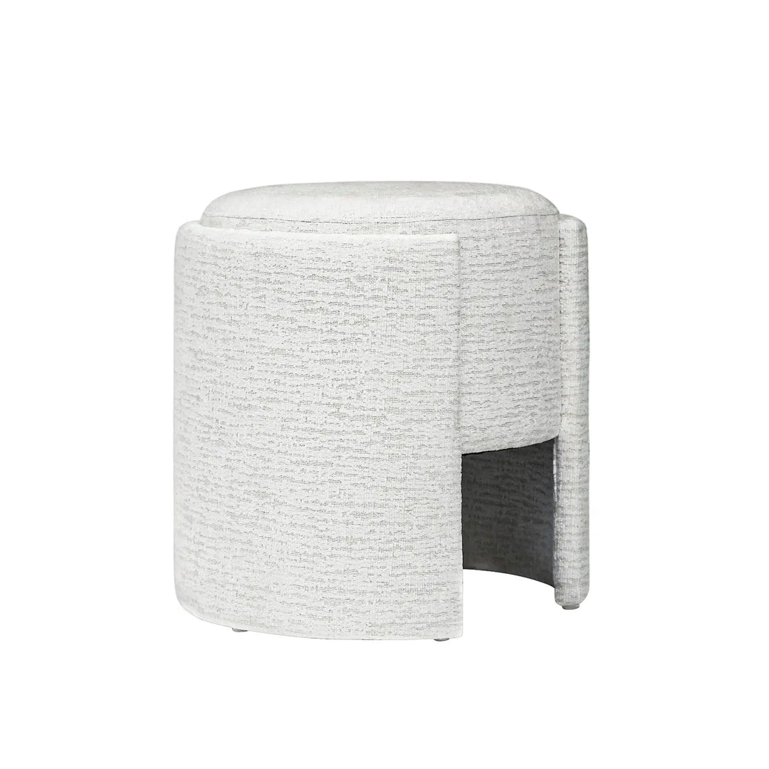 Ivory Chenille Small Round Stool Lina Home