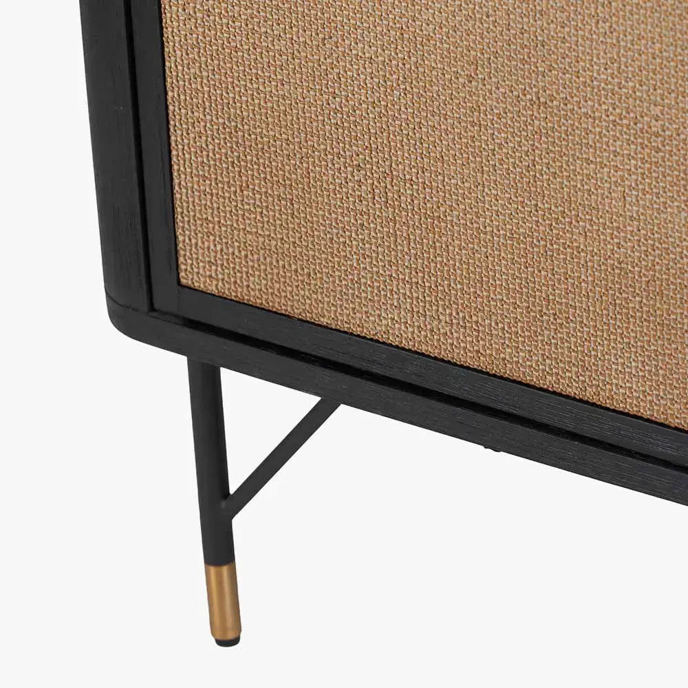 Fiji Black Acacia Wood and Natural Rattan 2 Door 6 Niche Shelf Unit   Nicholas John Interiors