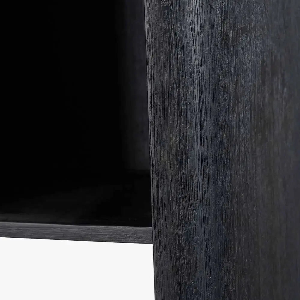 Fiji Black Acacia Wood and Natural Rattan 2 Door 6 Niche Shelf Unit   Nicholas John Interiors