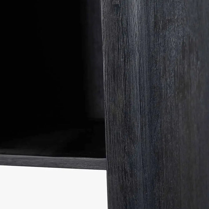 Fiji Black Acacia Wood and Natural Rattan 2 Door 6 Niche Shelf Unit   Nicholas John Interiors