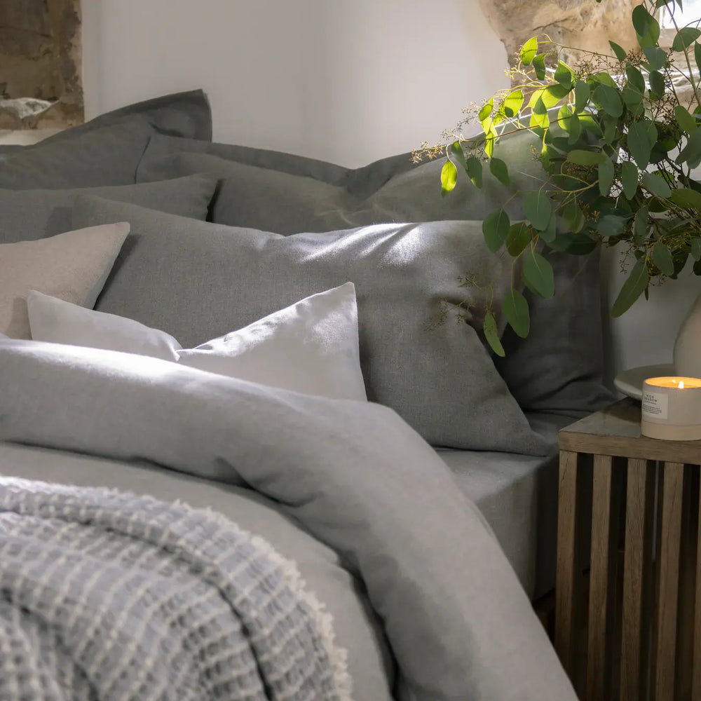 Christy Flannel Marl Single Duvet Set Silver Christy