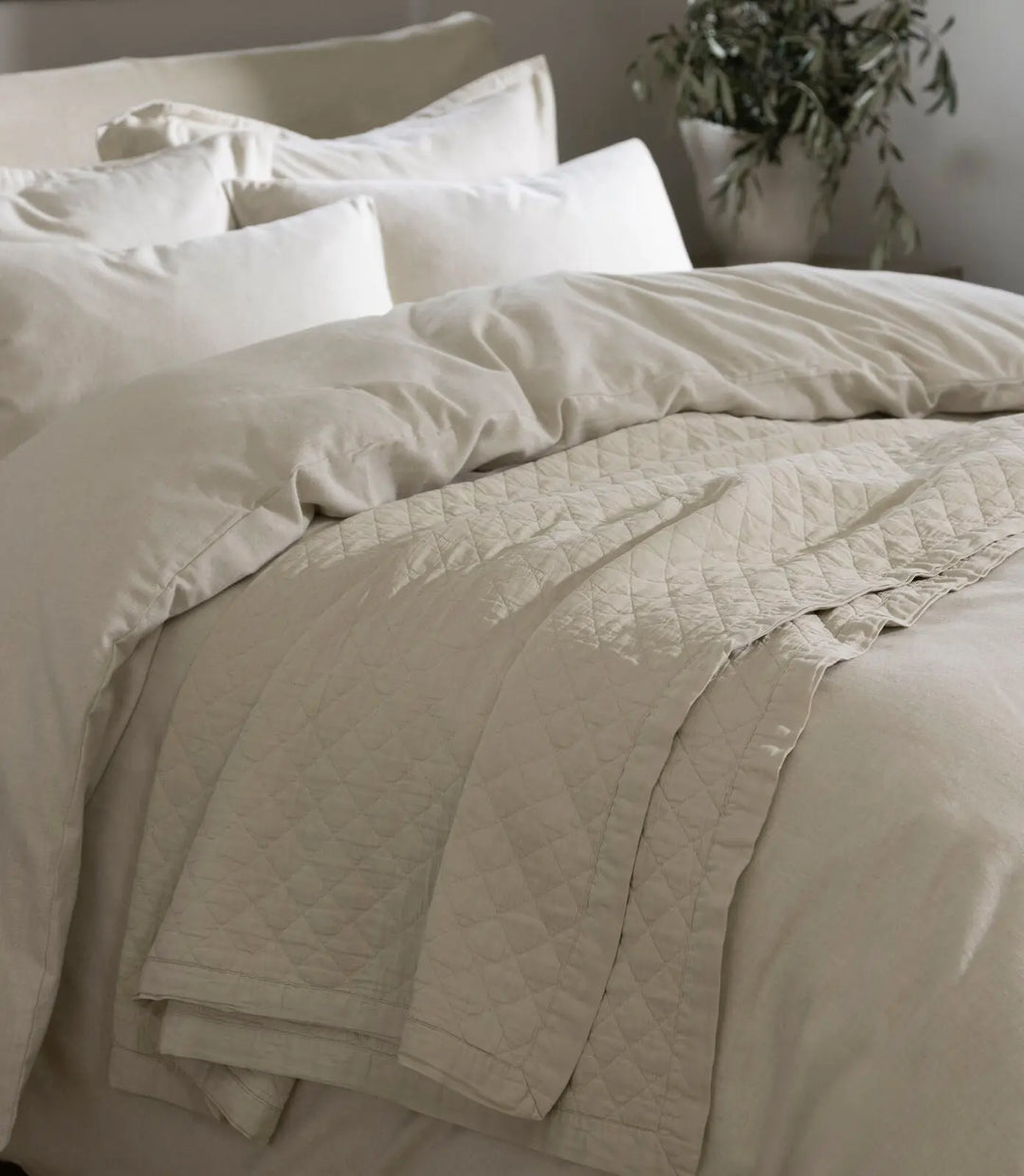 Christy Flannel Marl Super King Duvet Set Oat Christy