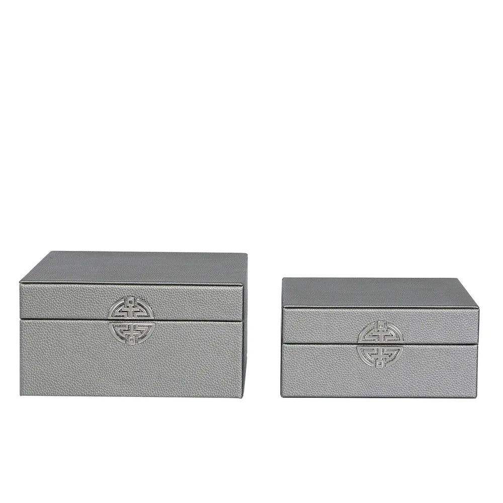 Set of 2 Grey Faux Leather Jewellery Boxes – Velvet-Lined Storage (Outlet) NJ Home Interiors