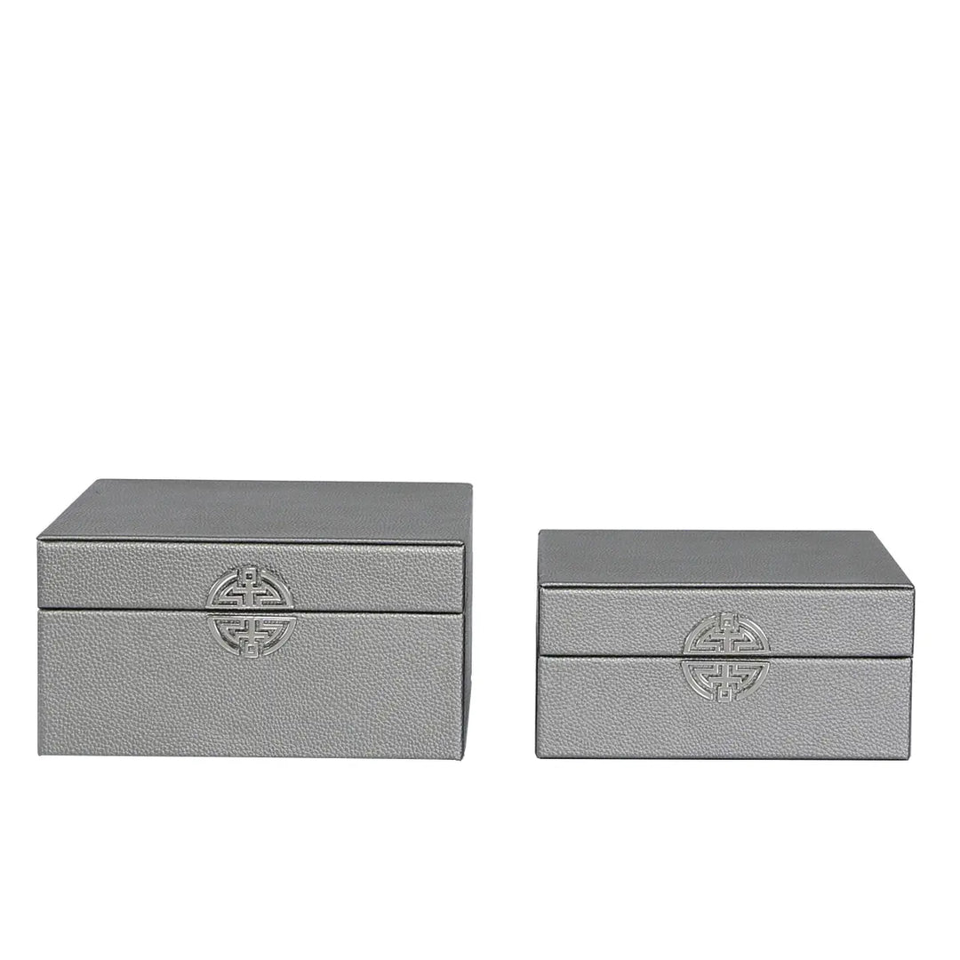 Set of 2 Grey Faux Leather Jewellery Boxes – Velvet-Lined Storage (Outlet) NJ Home Interiors