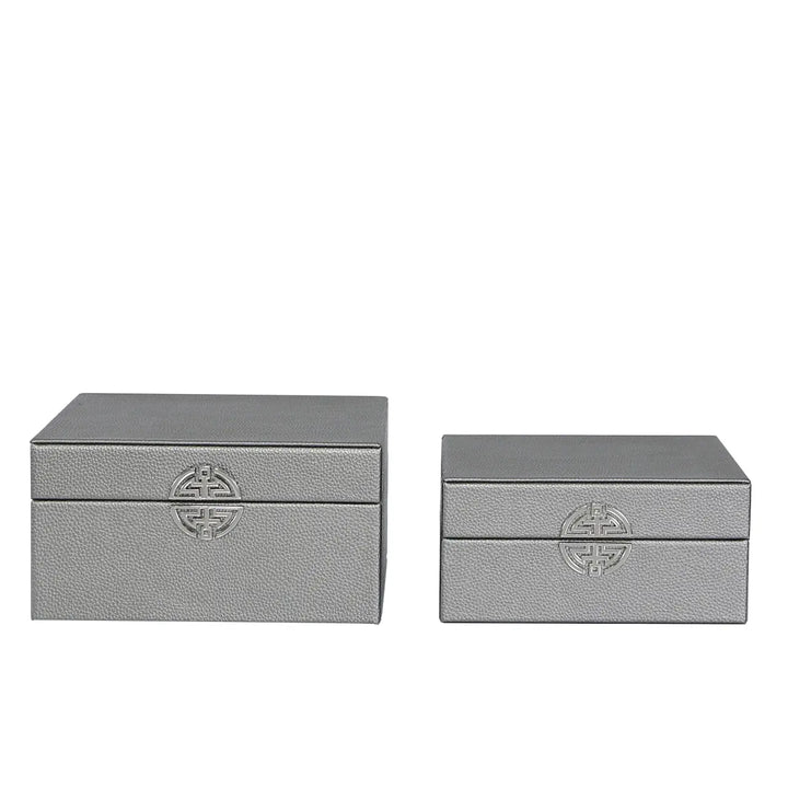 Set of 2 Grey Faux Leather Jewellery Boxes – Velvet-Lined Storage (Outlet) NJ Home Interiors