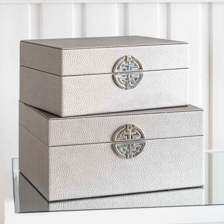 Set of 2 Grey Faux Leather Jewellery Boxes – Velvet-Lined Storage (Outlet) NJ Home Interiors