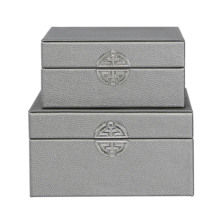 Set of 2 Grey Faux Leather Jewellery Boxes – Velvet-Lined Storage (Outlet) NJ Home Interiors