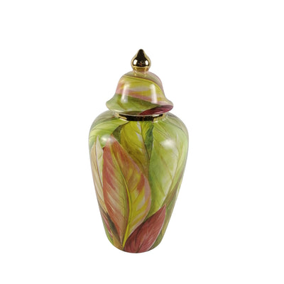 Green and Pink Leaves 30.8cm Ginger Jar Lina Home