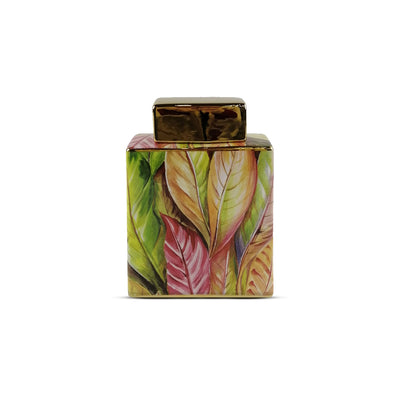 Green and Pink Leaves 25cm Ginger Jar Lina Home