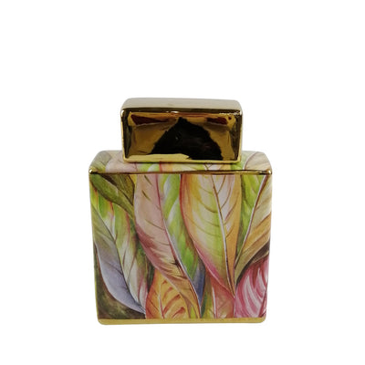 Green and Pink Leaves 22.5cm Ginger Jar Lina Home