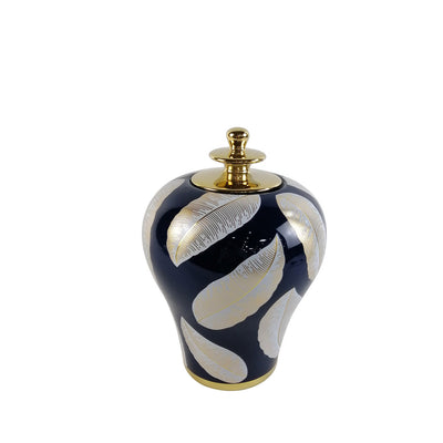 Blue with White and Gold Leaves 26cm Ginger Jar Lina Home