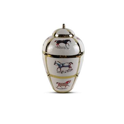 White with Horse Design 34.8cm Ginger Jar Lina Home