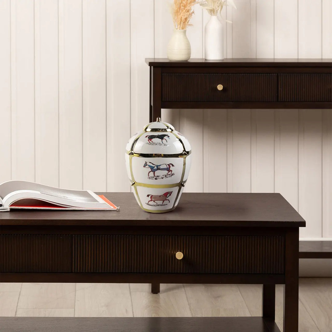 34.8 White With Horse Design Ginger Jar Lina Home