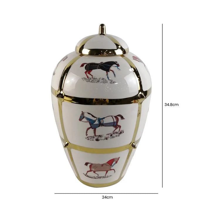 34.8 White With Horse Design Ginger Jar Lina Home