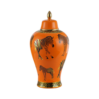 48.5cm Orange with Zebra Print Ceramic Ginger Jar Lina Home