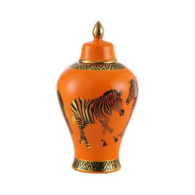 Orange with Zebra Print 35cm Ceramic Ginger Jar Lina Home