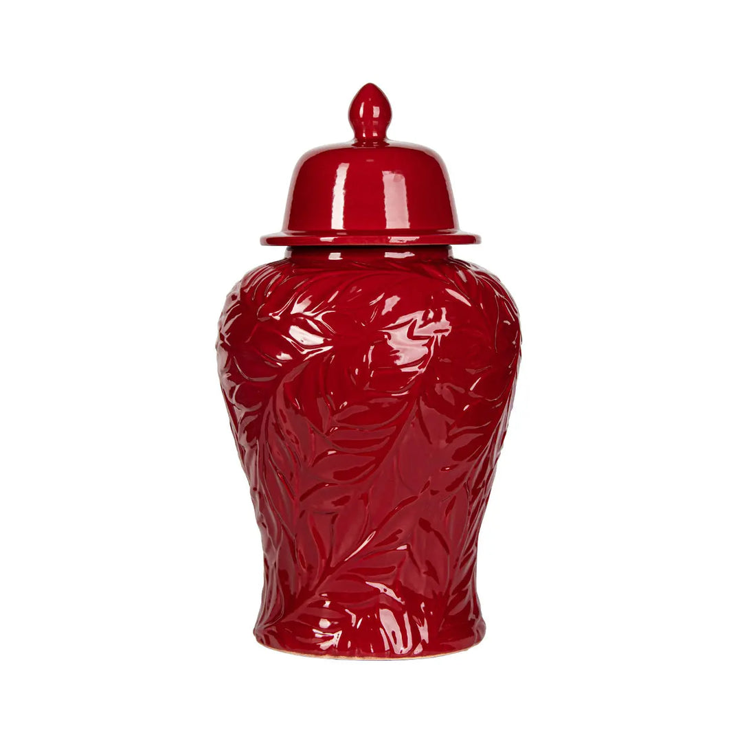 Red Carved Ceramic Ginger Jar – 46 cm Lina Home