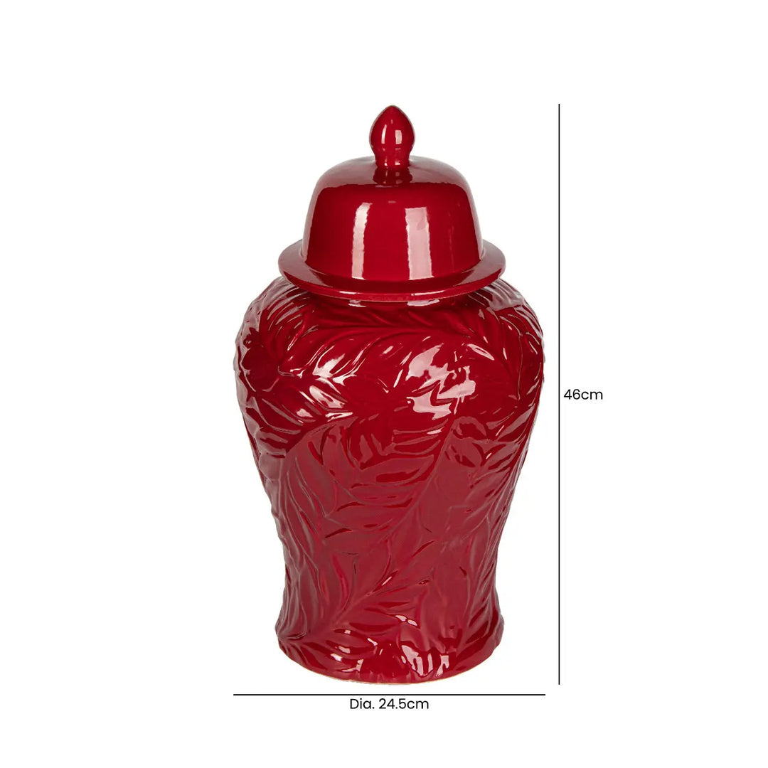 Red Carved Ceramic Ginger Jar – 46 cm Lina Home