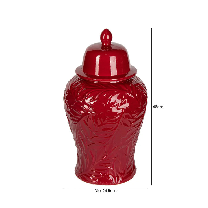 Red Carved Ceramic Ginger Jar – 46 cm Lina Home