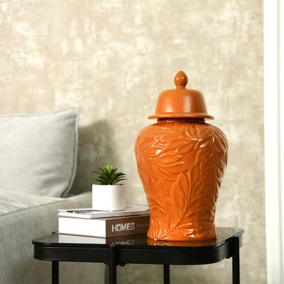 Orange 38cm Carved Ceramic Ginger Jar Lina Home