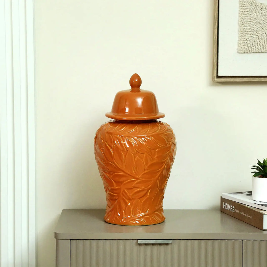 Orange Carved Ceramic Ginger Jar – 38 cm Lina Home