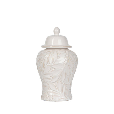 White Carved Ceramic 30cm Ginger Jar Lina Home