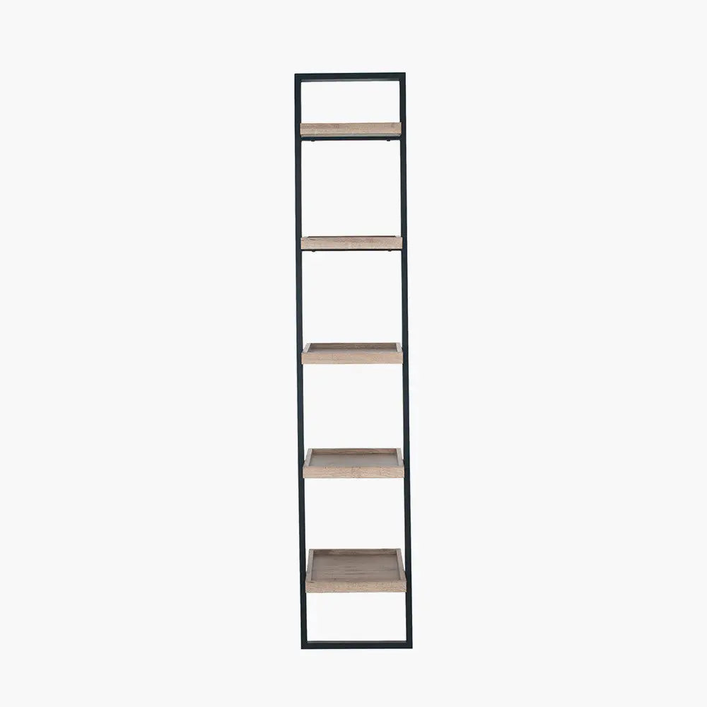 Gallery Natural Wood Veneer and Black Metal 5 Shelf Ladder Unit   Nicholas John Interiors