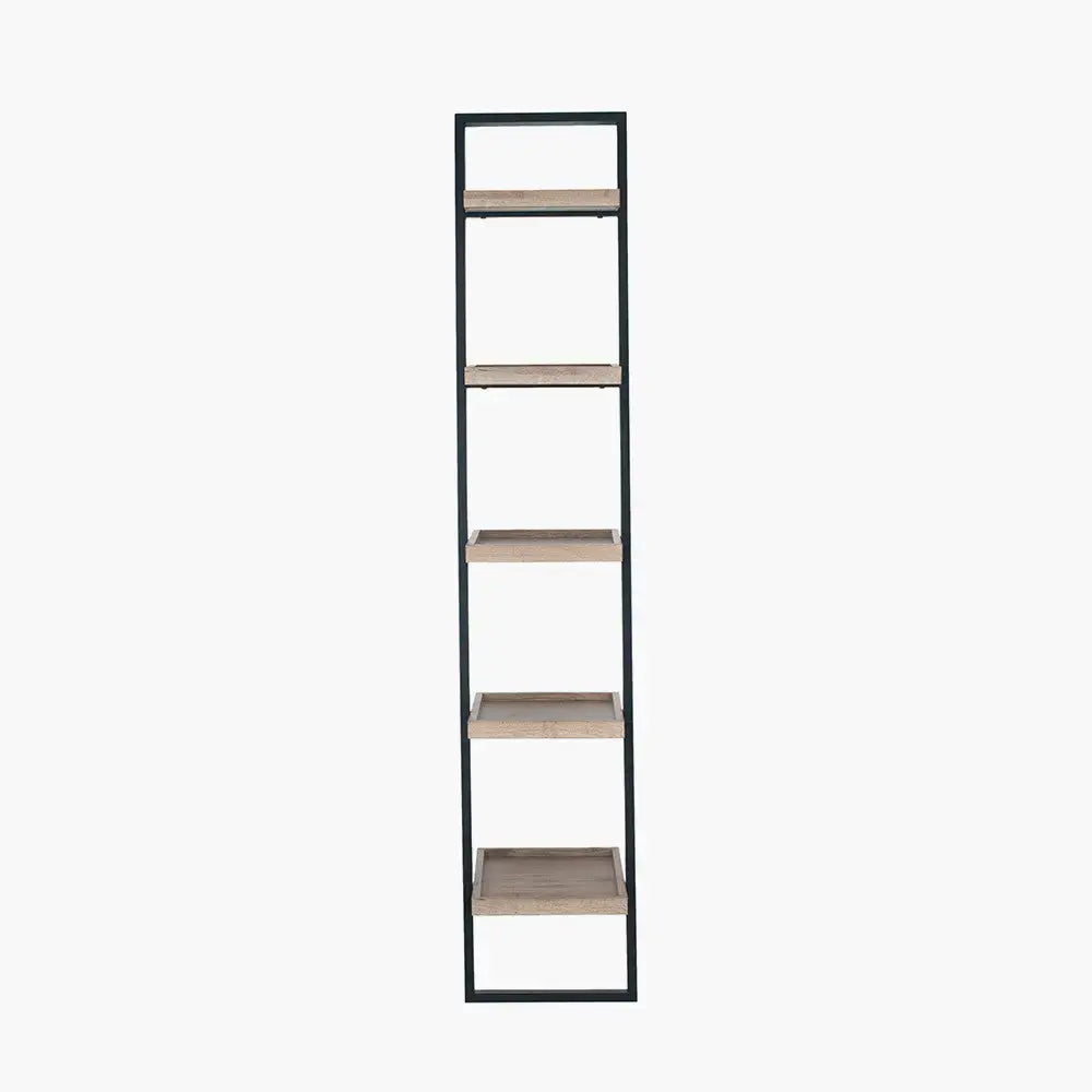 Gallery Natural Wood Veneer and Black Metal 5 Shelf Ladder Unit   Nicholas John Interiors
