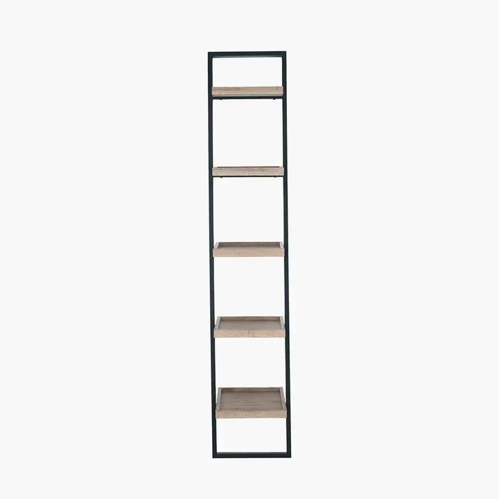 Gallery Natural Wood Veneer and Black Metal 5 Shelf Ladder Unit   Nicholas John Interiors