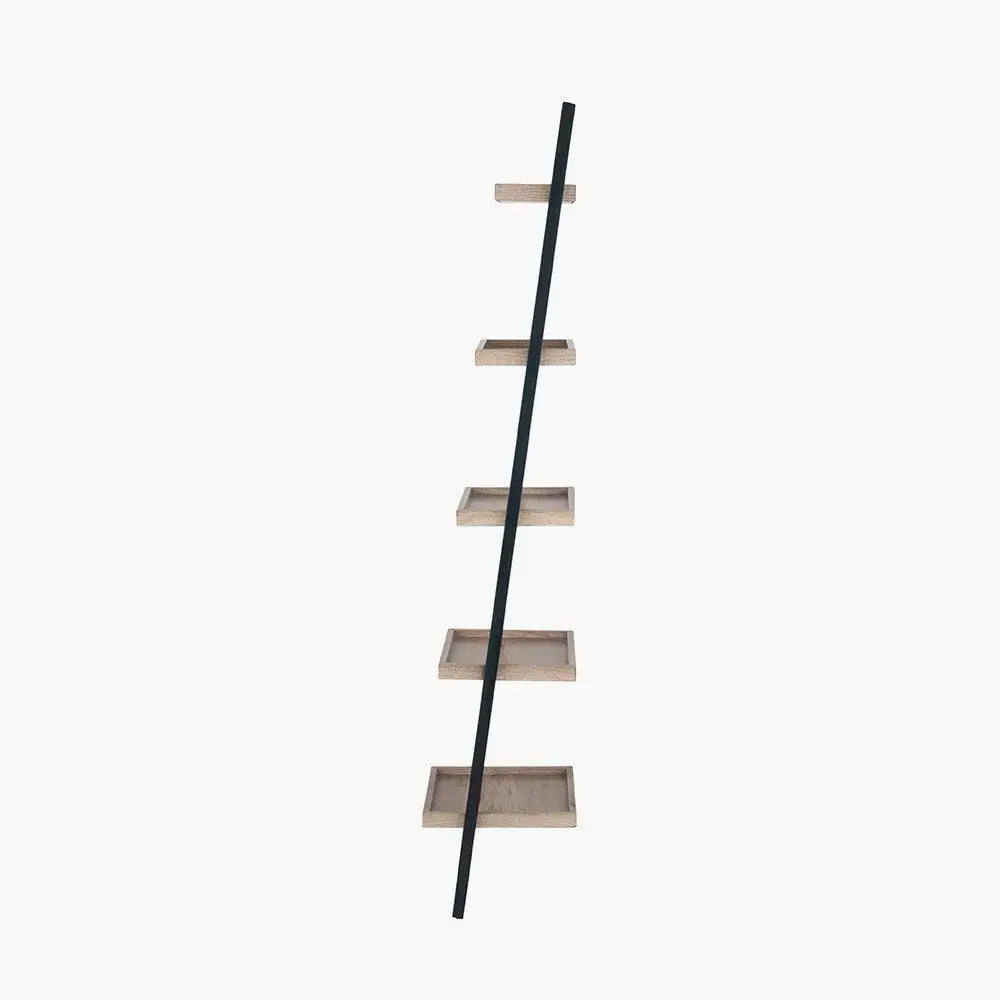 Gallery Natural Wood Veneer and Black Metal 5 Shelf Ladder Unit   Nicholas John Interiors