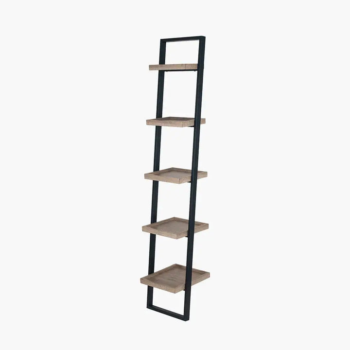Gallery Natural Wood Veneer and Black Metal 5 Shelf Ladder Unit   Nicholas John Interiors