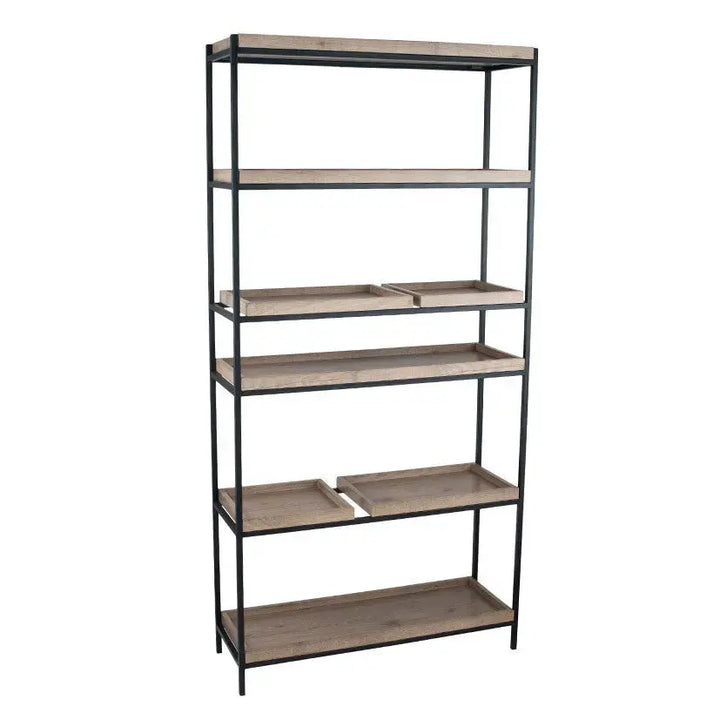 Gallery Natural Wood Veneer and Black Metal 5 Shelf Unit   Nicholas John Interiors