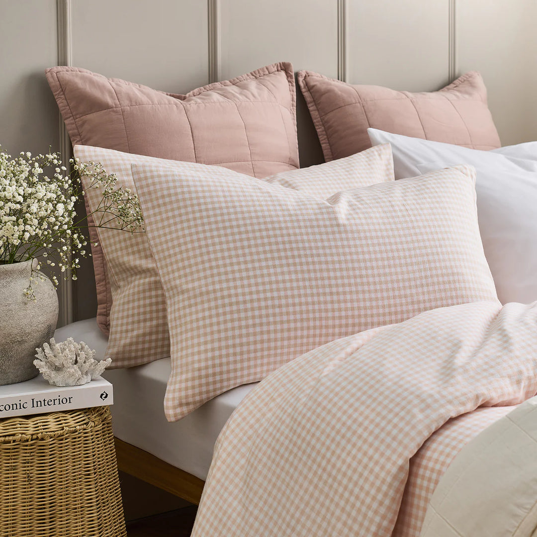 Christy Gingham Yarn Dye Standard Pillowcase Pair in Pink