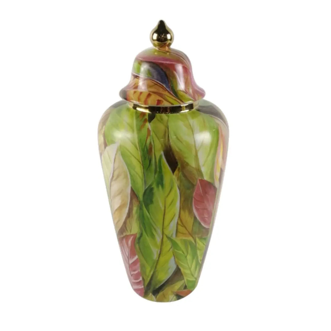 Green and Pink Leaves 40.5cm Ginger Jar Lina Home
