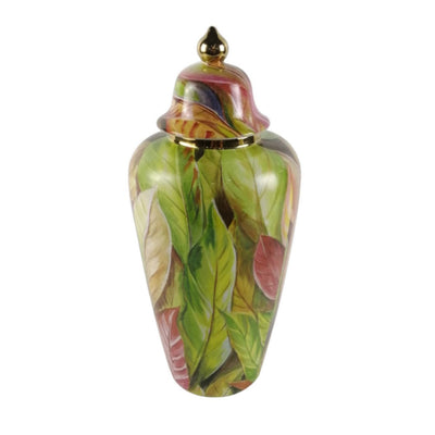 Green and Pink Leaves 40.5cm Ginger Jar Lina Home