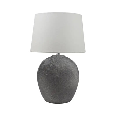 Grey Stone Finish Table Lamp with White Linen Shade Lina Home