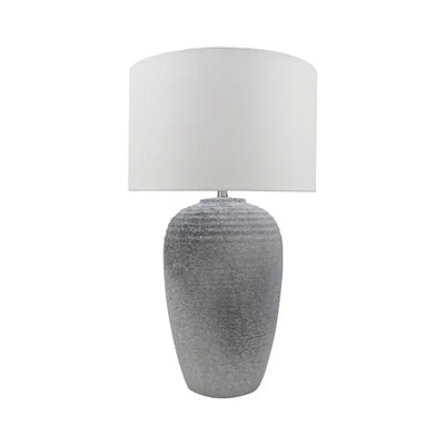 Grey Stone Finish Table Lamp with White Linen Shade Lina Home