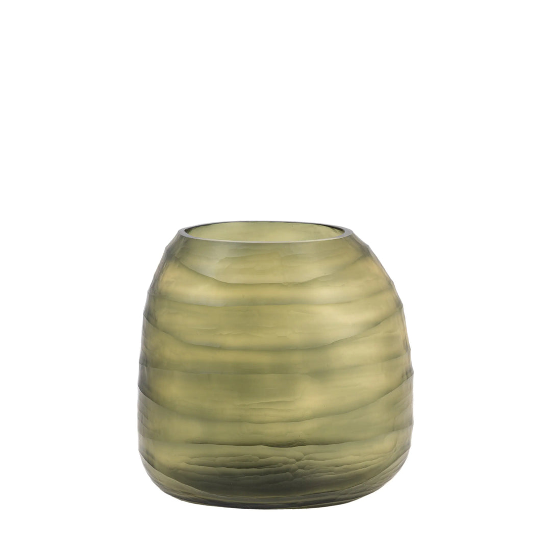Serra Handblown Carved Glass Vase in Olive Gallery