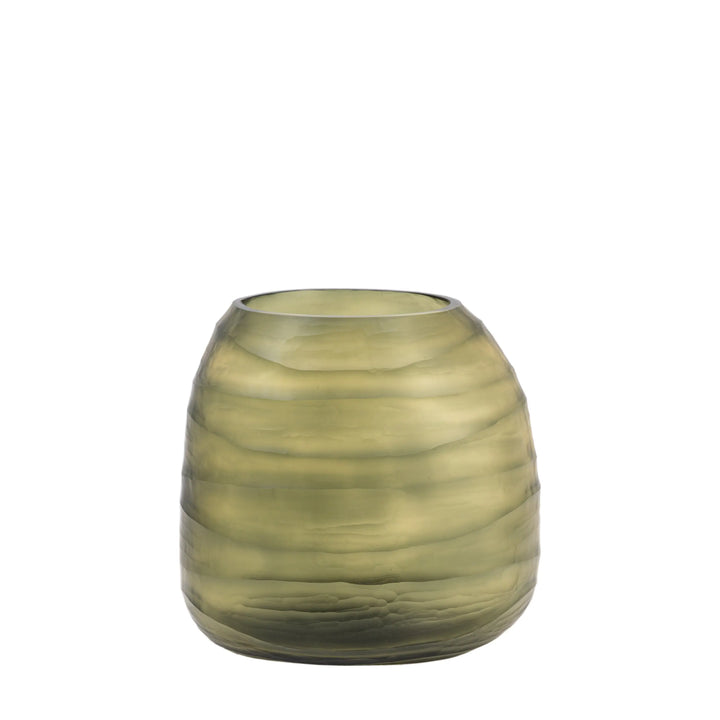 Serra Handblown Carved Glass Vase in Olive Gallery