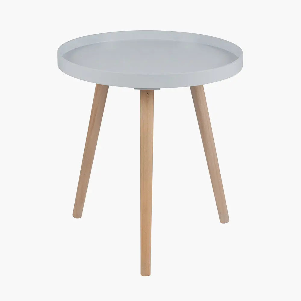 Halston Light Grey Wood Veneer and Natural Pine Wood Side Table   Nicholas John Interiors