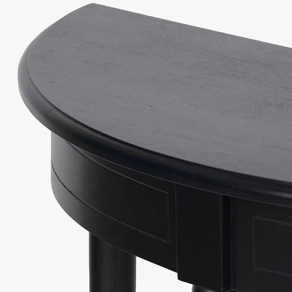 Heritage Black Pine Wood Half Moon Console Table   Nicholas John Interiors