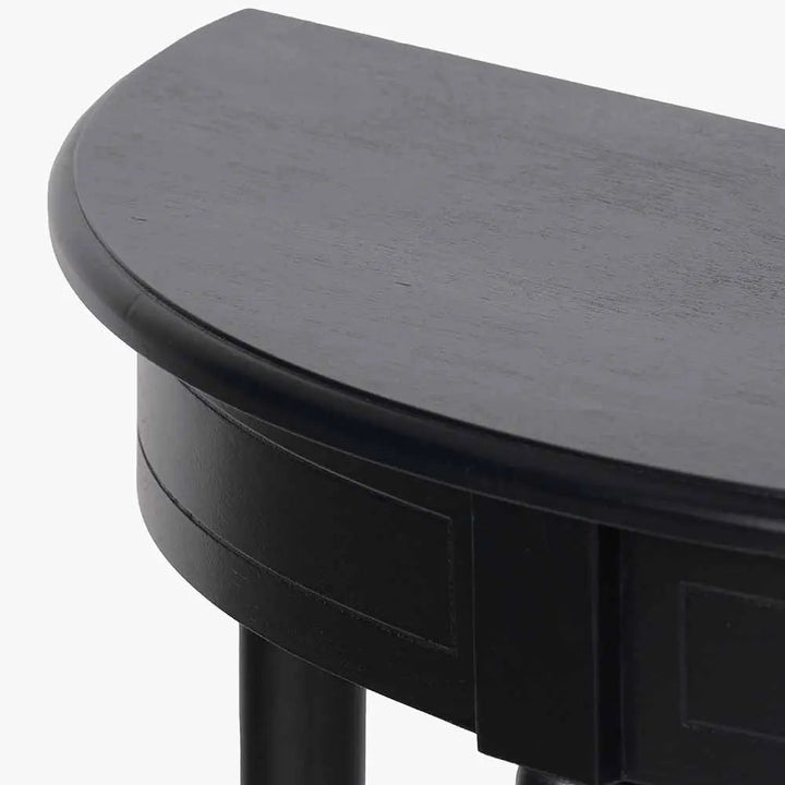 Heritage Black Pine Wood Half Moon Console Table   Nicholas John Interiors