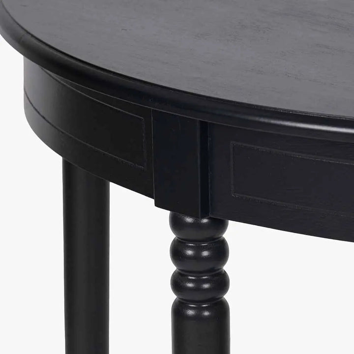 Heritage Black Pine Wood Half Moon Console Table   Nicholas John Interiors