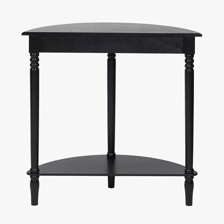 Heritage Black Pine Wood Half Moon Console Table   Nicholas John Interiors
